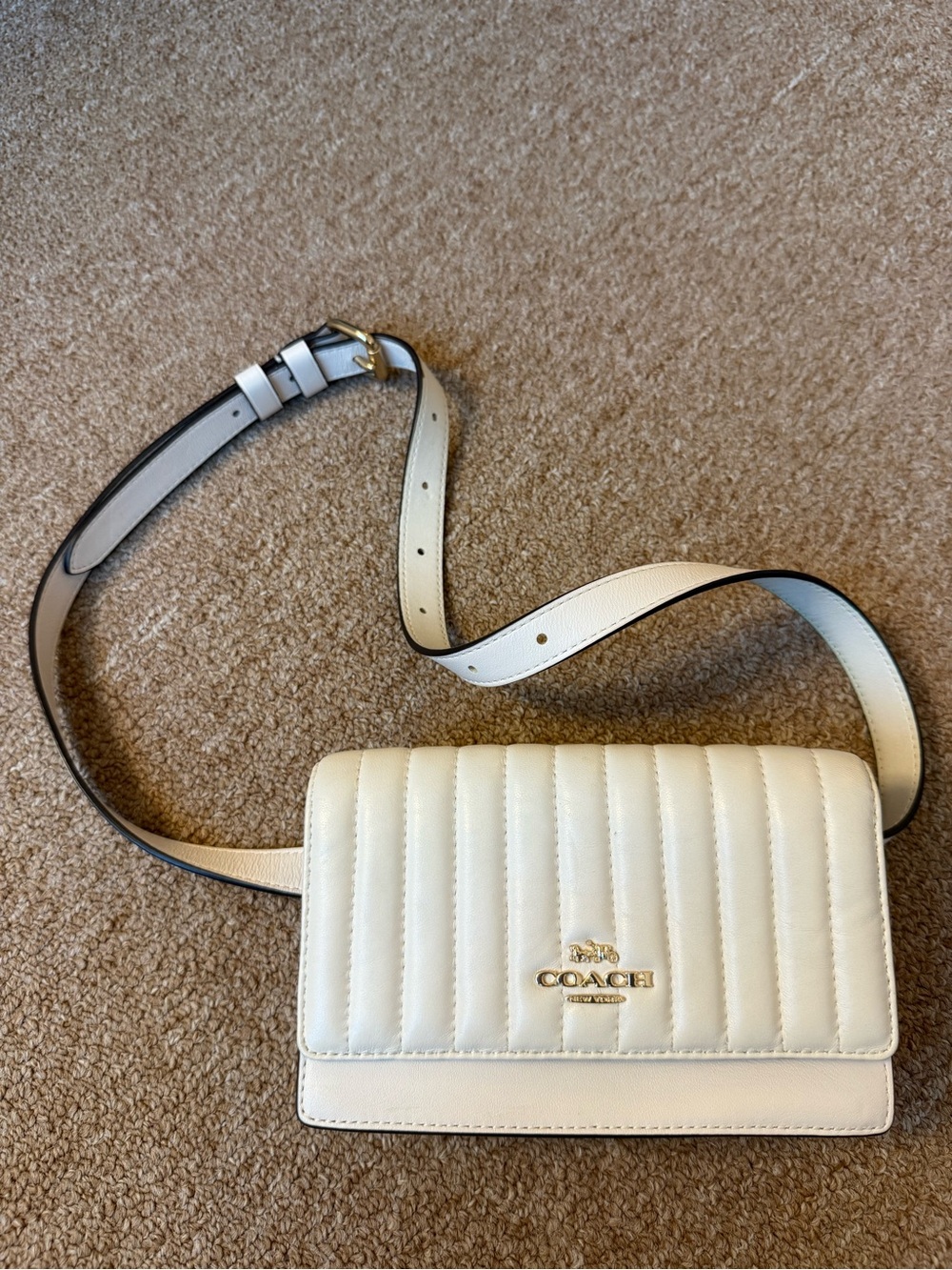 Coach Cream Quilted Leather Crossbody Bag with Gold Hardware